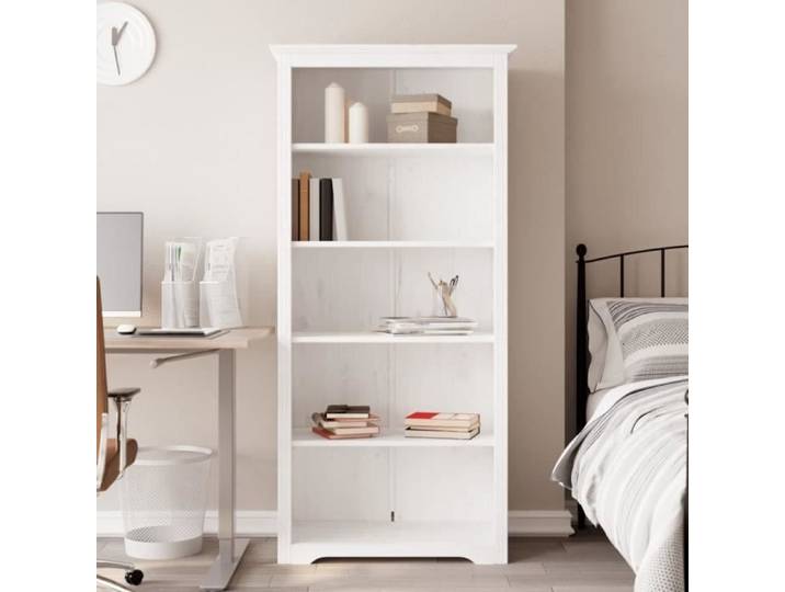 Bibliothèque BODO blanc 80x38x180 cm bois pin massif 5 niveaux 355080