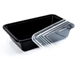 VEPATIM 50 Mehrweg Menüboxen wiederverwendbar PP mit Deckel ungeteilt schwarz 22x15x6.5cm
