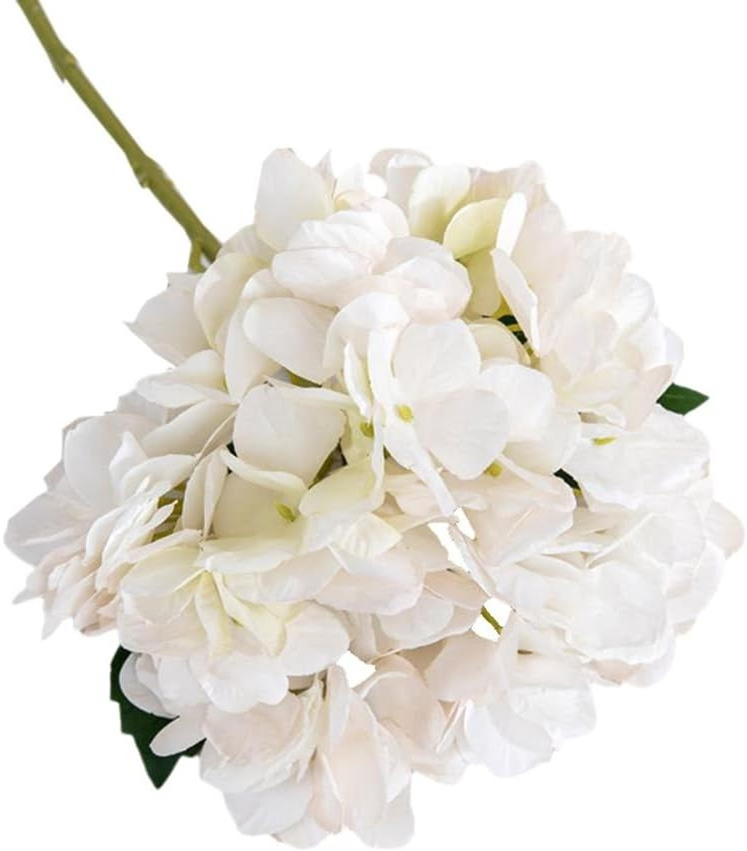Witte zijden kunsthortensia met realistische bloemen, Hoogte: 37 cm
