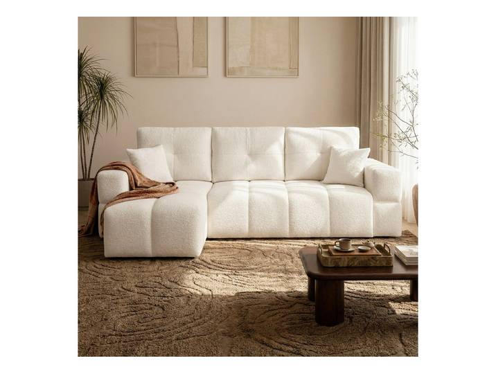 yourhouse24 Ecksofa BUENO im Glamour-Look 250 cm – Trend-Bouclé, mit Schlaffunktion, Seite universal