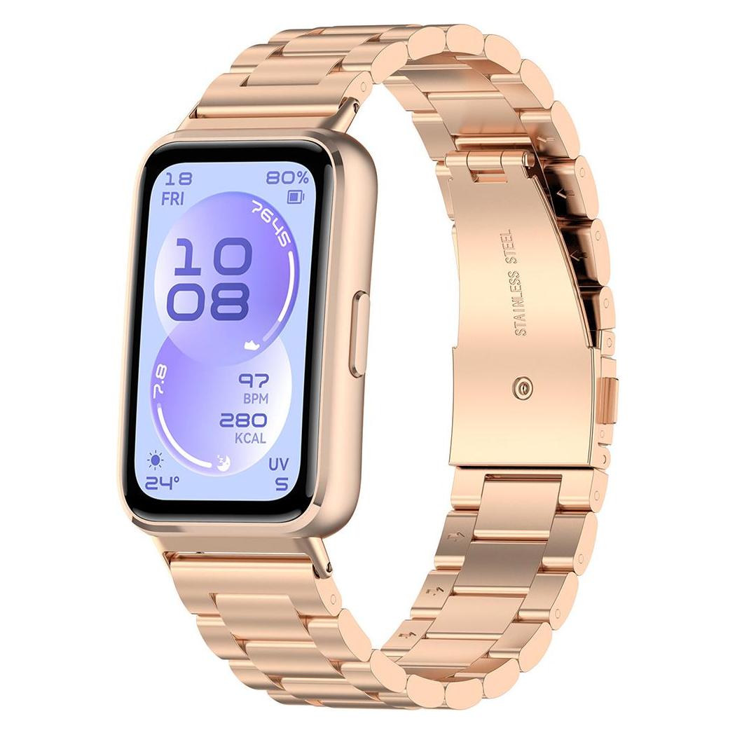 Techsuit - Watchband (W010) - Huawei Band 11 / Band 11 Pro - Pink (Stainless Steel) (68332332)