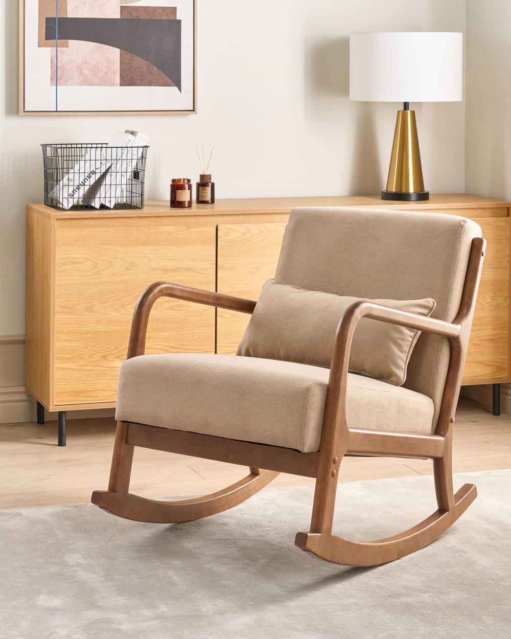 Beliani Fauteuil à bascule tissu beige Beige 79x82x66cm