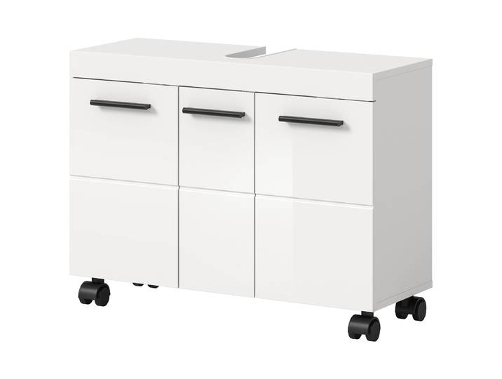 Meuble sous lavabo Aldora 80cm Blanc/Blanc brillant