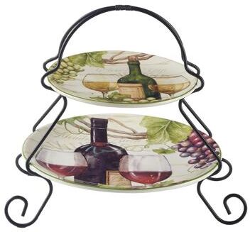 "Certified International Meadow Brook 2-Tier Server Tray, 7"" and 9"" Plate - 10"" x 9"""