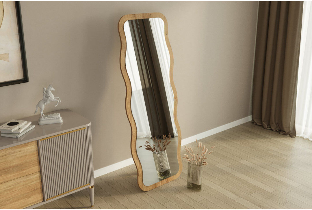 Ophelia & Co. Modern Wall-Mounted Mirror, 50 x 160 x 0 cm, 100% MDF, Eco-Friendly Flotal-E Design, Natural Finish, Sleek and for Home Decor, For Entryways, Living R Beige 160cm H X 2.2cm D
