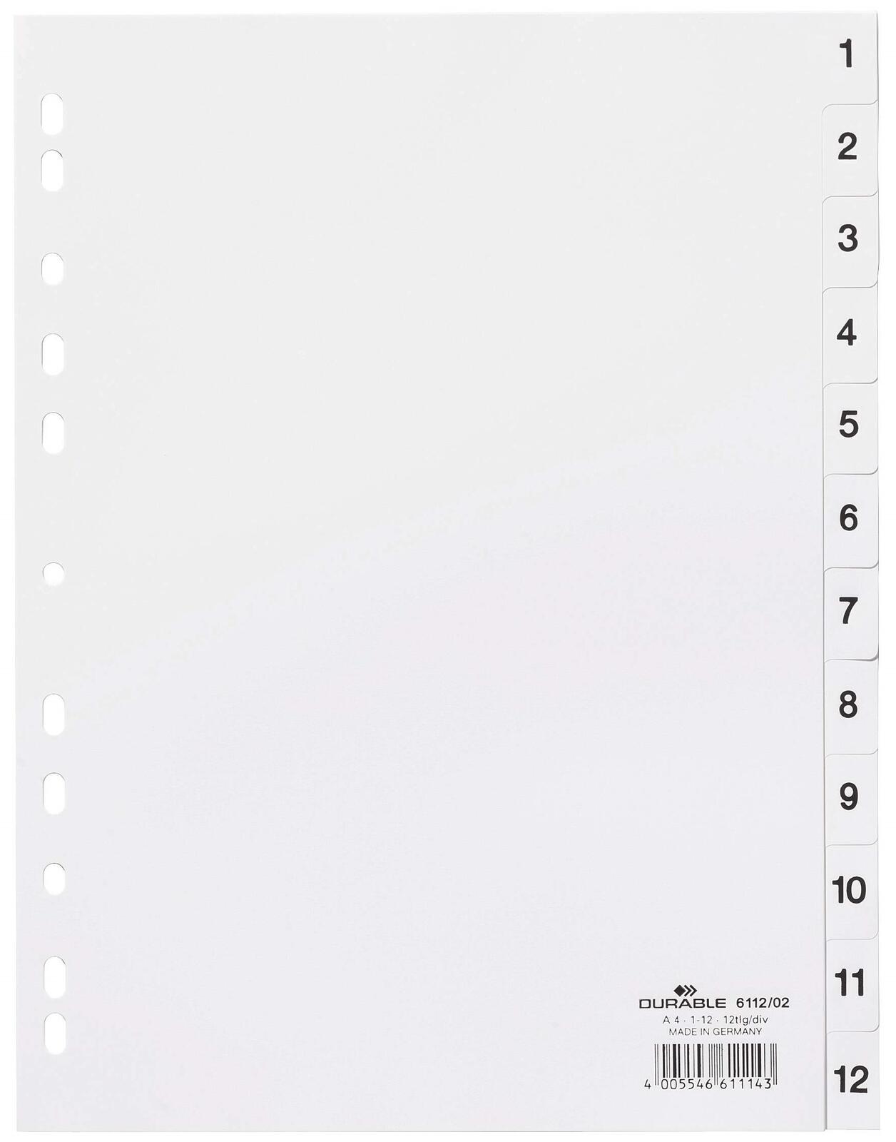 DURABLE Ordnerregister A4 nummeriert - 12-teilig - weiß 611202