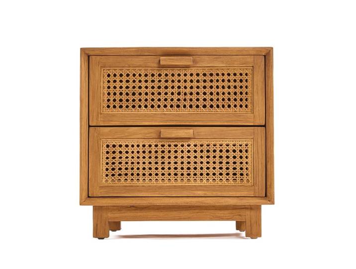 Table de chevet bois de teck et rotin marron 48x51x48cm