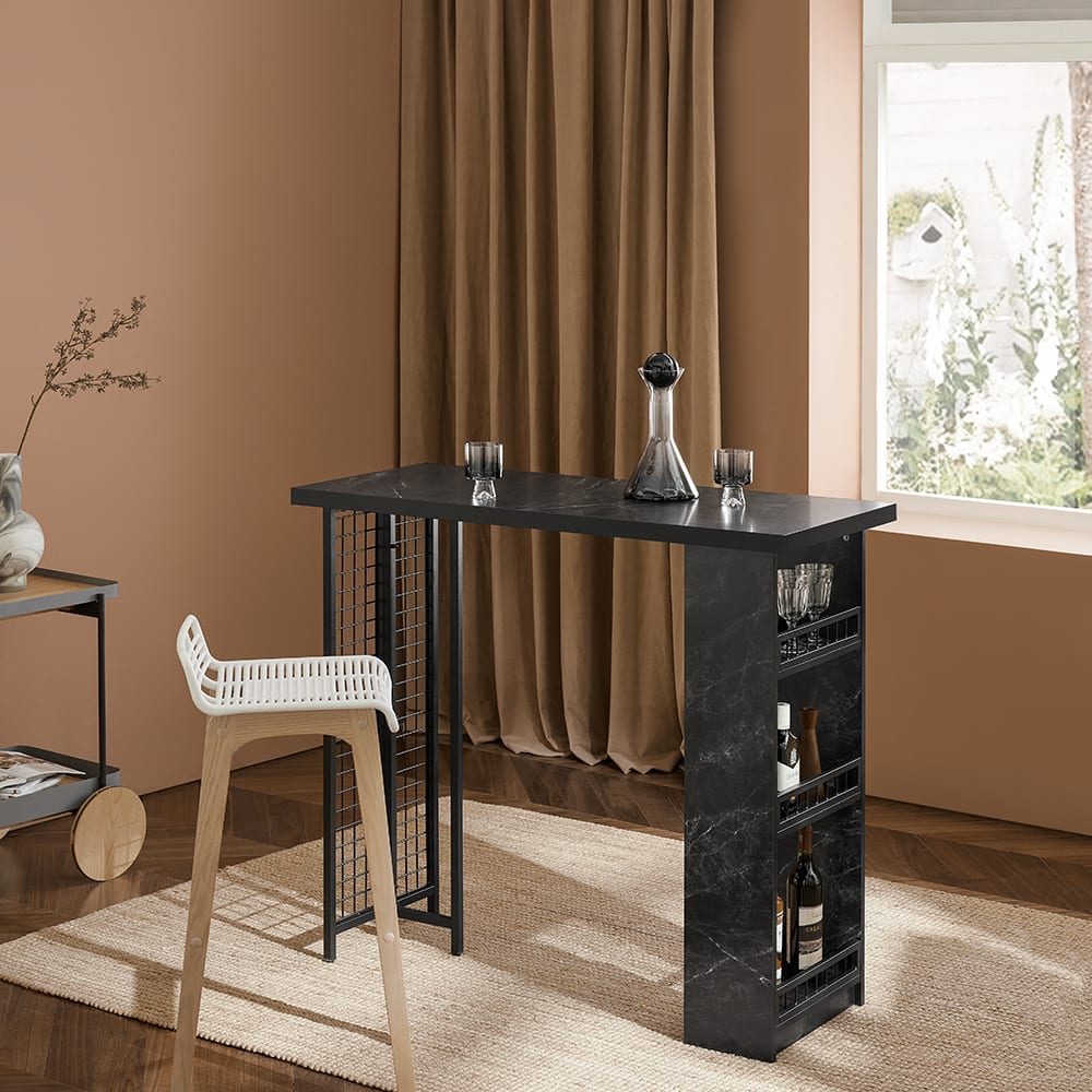SoBuy Table de bar en métal noir avec 3 étagères Noir 120x105x50cm