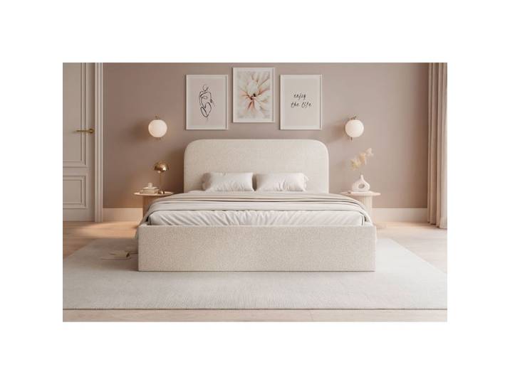 Lit coffre - SONVIVO - 160x200 cm - en tissu bouclette crème