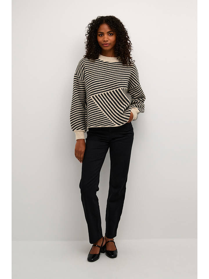 Kaffe Pullover in Schwarz/ Beige - L
