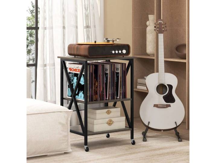 250 vinyles meuble rangement avec station de charge table d'appoint pour platine vinyle et salon