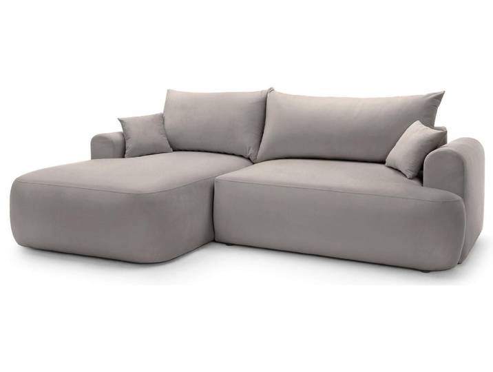 Selsey OVO - Canapé d'angle avec fonction sommeil\, espace de rangement et revêtement en velours\, gris clair\, gauche