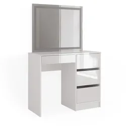 Vicco Schminktisch Sherry 90x75cm, Weiß Hochglanz, Kosmetiktisch mit LED-Spiegel