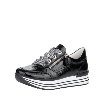 Plateausneaker REMONTE, Damen, Gr. 38, Textil, schwarz, Lackleder, glänzend, Schuhe Plateausneaker, Freizeitschuh, Halbschuh, Schnürschuh mit gepolstertem Schaftrand