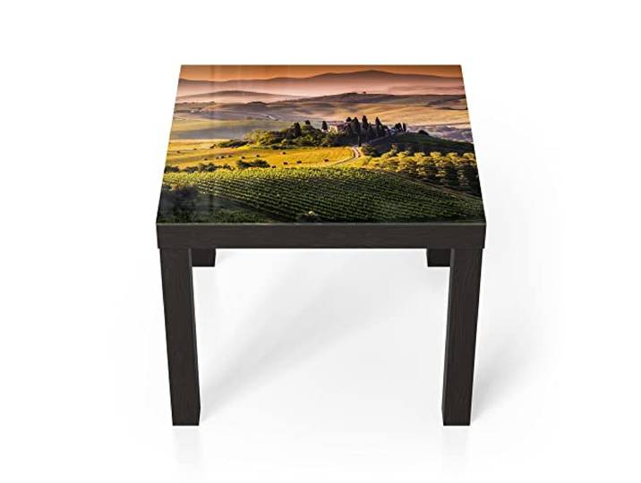 DEQORI Glastisch schwarz klein 55x55 cm Motiv Toskana Panorama ausgefallener Beistelltisch aus Glas Hochglanz Couchtisch fürs Wohnzimmer moderner Couch Tisch mit Design