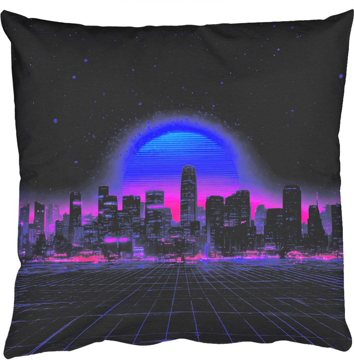 PillowMonkey Sierkussen Skyline Zon Neon Rasterpatroon 60x60 cm