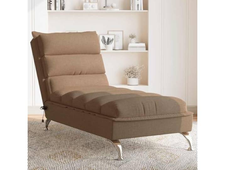 KGTKGTYER Chaiselongue mit Massagefunktion, Relaxliege aus Stoff, Braun 4 Vibrationspunkte, Verchromte Metallbeine, Ergonomische Form
