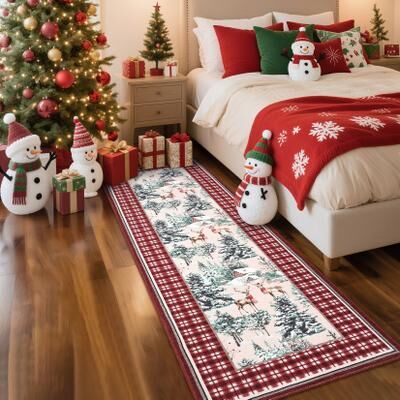 Garvee Christmas Winter Tree Deer Decorative Area Rug
