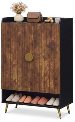"Costway 44"" Tall Shoe Storage Cabinet with 7-Tier Doors and Adjustable Shelves for Entryway-Rustic Brown"