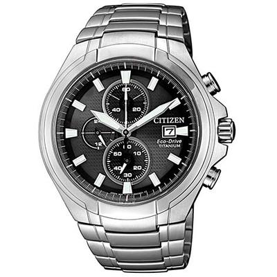 Chronograph CITIZEN, silber (silberfarben, schwarz, schwarz), Armbanduhren, Herren, silberfarben, Chronograph, Armbanduhr, Herrenuhr, Solar, Stoppfunktion, Titan, Saphirglas