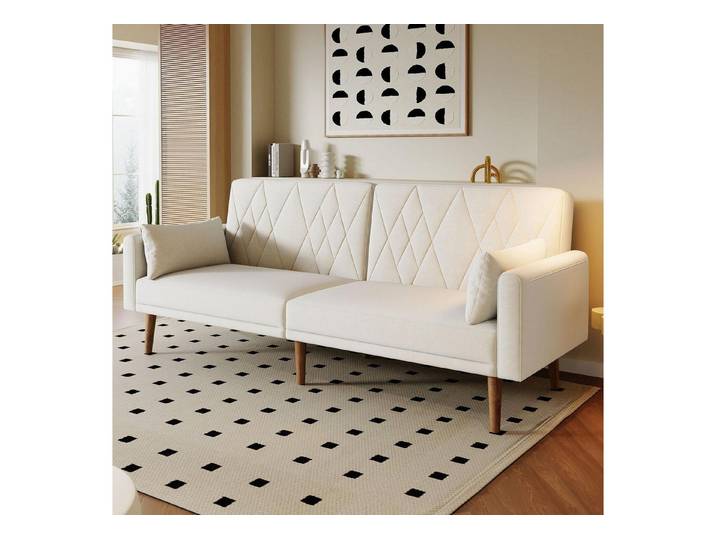 LuxusKollektion Schlafsofa Schlafsofa Zweisitzer Samt Schlafzimmer Wohnzimmer Beige