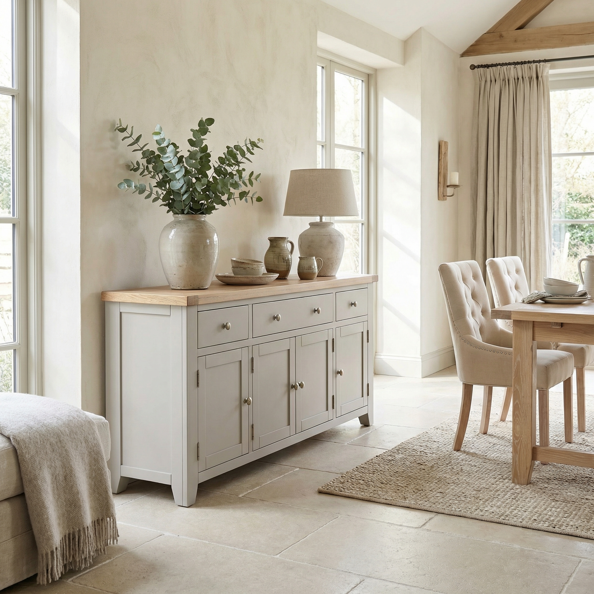 Burford Large 4 Door 3 Drawers Sideboard in Pebble Grey