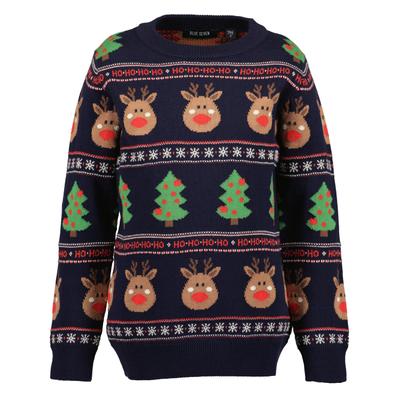 Strickpullover BLUE SEVEN "Jungen Pullover Christmas", Jungen, Gr. 116, bunt (5900, nachtblau), 100% Baumwolle, normal, Rundhals, Pullover Strickpullover