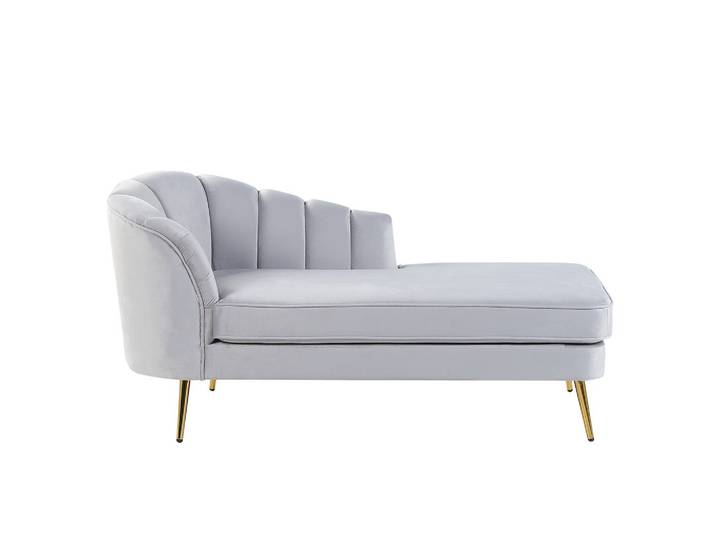 CHAISELONGUE Samtstoff hellgrau linksseitig Allier