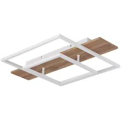 Deckenleuchte dimmbar über Lichtschalter Wohnzimmerlampe LED Deckenlampe Holzlampe, Memoryfunktion Metall weiß MDF, 24W 1500lm warmweiß, LxH 60x10 cm