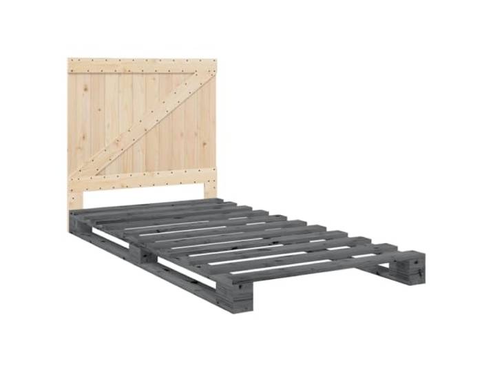 KTHLBRH Bettgestell Grau 100 x 200 cm Massivholz Kiefer Kopfteil aus Holz, stabile Latten, Rückenstütze, Matratze nicht im Lieferumfang enthalten
