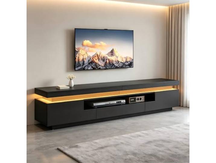 VILUXE TV Schrank Lowboard mit LED 175 cm (Schwarz) TV Lowboard mit LED, Spanplatte Hochglanz, Wohnzimmer Heimkino, Familienhaushalte
