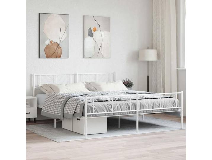 Cadre lit métal blanc avec pied de lit 180x200cm sans matelas