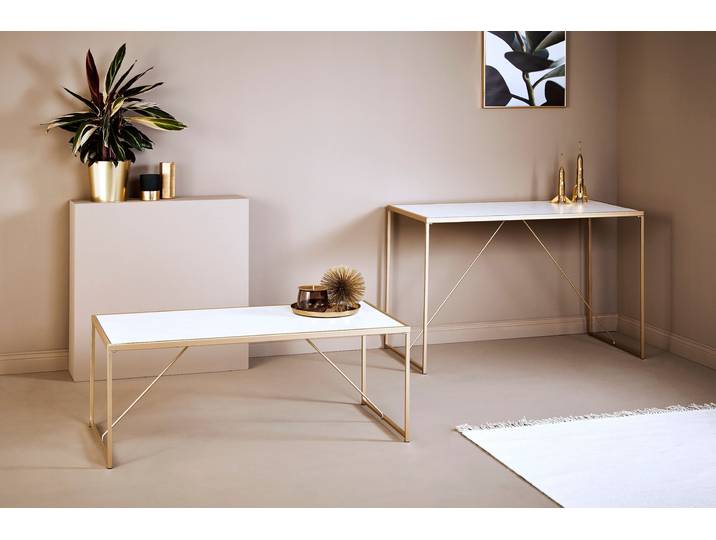 Couchtisch JAHNKE GLAM COFFEE , weiss (gold, marmor weiß, gold, optik, marmor, look), B:120cm H:44cm T:60cm, Tische, Couchtisch