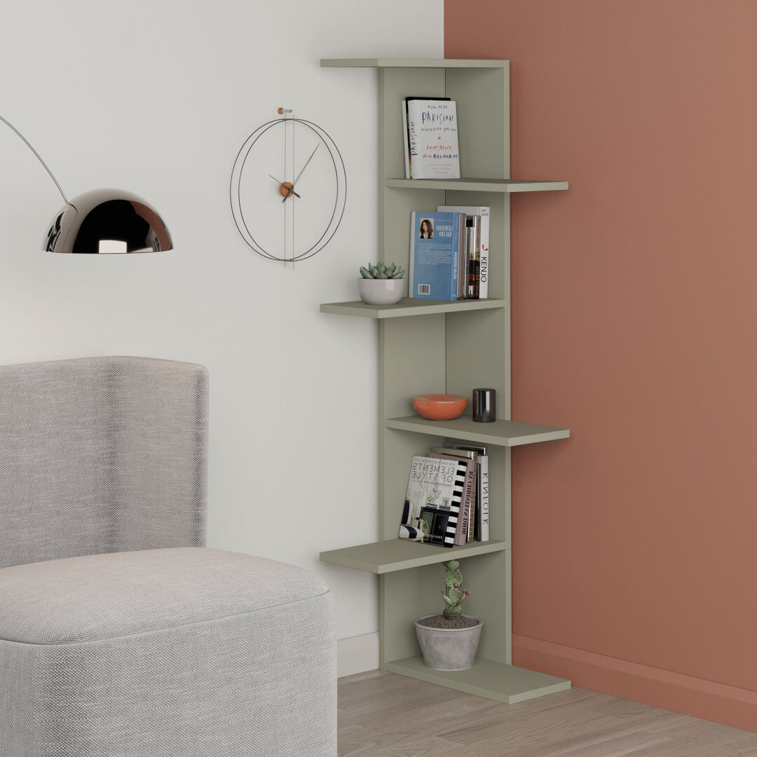 Zipcode Design Saso Corner Bookcase 5-Tier Storage Unit Ash Green 141cm H X 37cm W X 37cm D