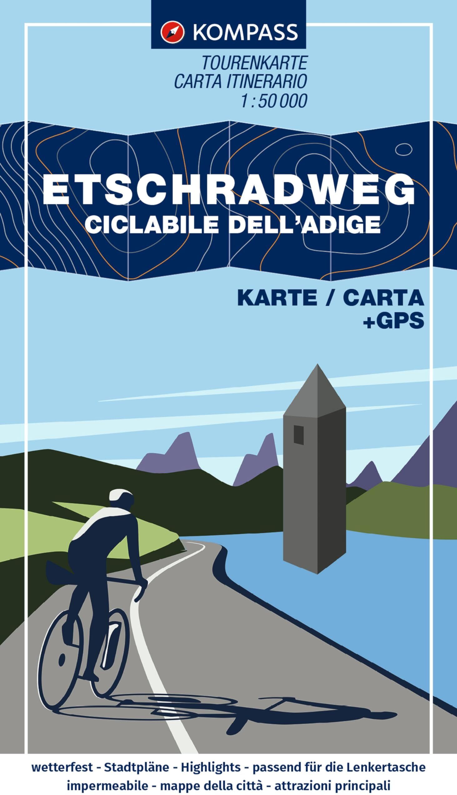 KOMPASS Fahrrad-Tourenkarte Etschradweg – Ciclabile dell'Adige 1:50.000: Von Landeck über Meran bis Verona. GPX-Datei zum Download, Leporello Karte, reiß- und wetterfest - Preis vom 13.10.2026 11:25:28 h
