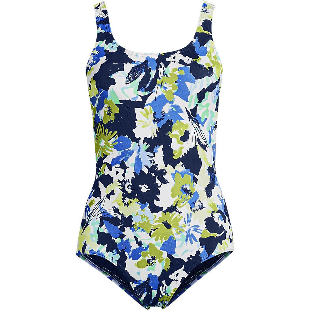 Gemusterter Komfort-Badeanzug CHLORRESISTENT mit Soft Cups in Plus-Größe, Damen, size: plus, Blau, Nylon-Mischung, by Lands' End