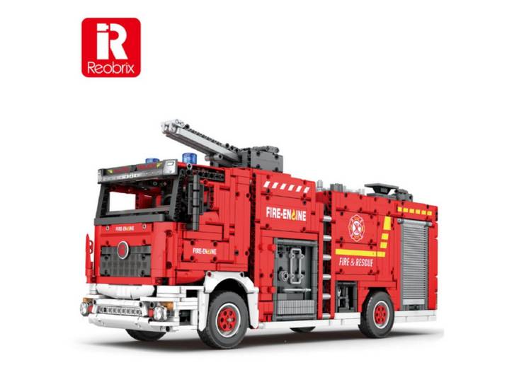 Reobrix 22008 Spielbausteine, (Klemmbausteinset, 2888 St., Ferngesteuertes Feuerwehrfahrzeug Klemmbaustein Set), Feuerwehrfahrzeug mit Wasserwerfer und App Steuerung