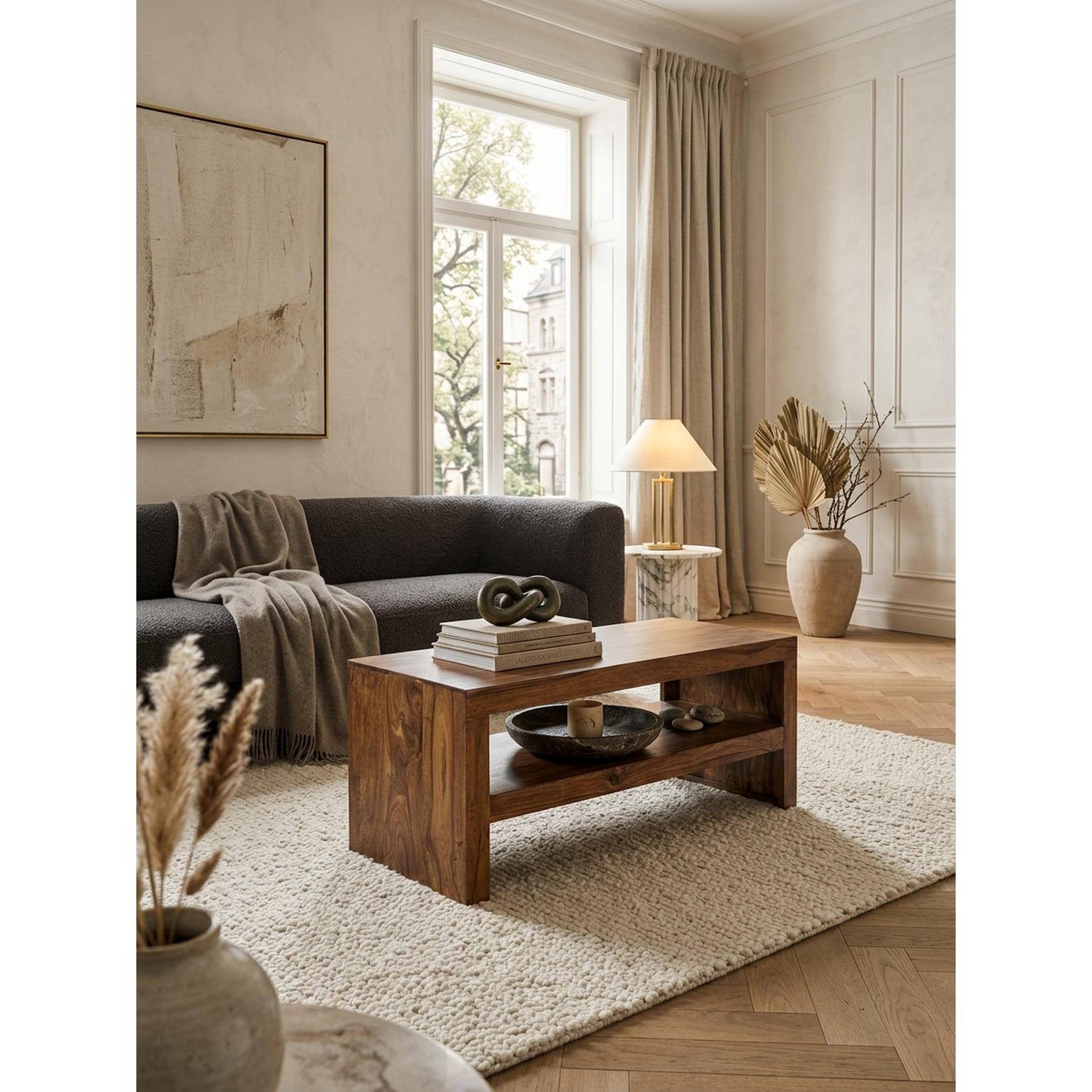 Couchtisch Massivholz in Braun, Landhaus-Stil Design, 110cm Breite