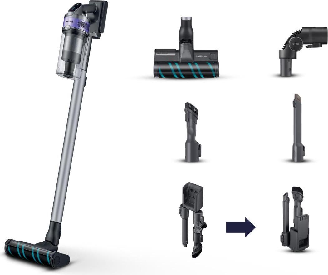 Samsung Jet 75 easy, Stabstaubsauger, Beutellos, Schwarz, Chrom, Türkis, Violett, 0,8 l, Rechteckig, Trocken