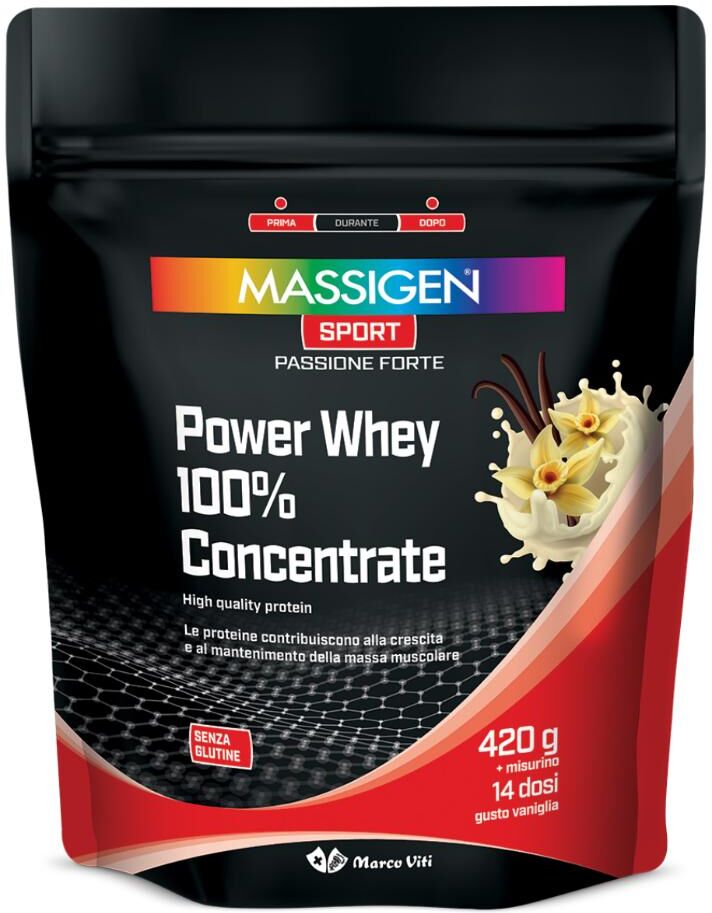 MARCO VITI FARMACEUTICI SpA Massigen Sport Power Whey 100% Concentrate Vaniglia, 420 g