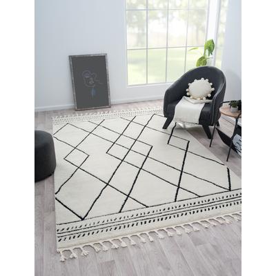Hochflor-Teppich "Moroccan Design, LAGERRÄUMUNG", grau (weiß, grau), B:200cm H:24mm L:290cm, Polyester, Polypropylen (PP), MYFLAIR MÖBEL & ACCESSOIRES, Teppiche, modernes Design, Rauten Muster, weich, mit Fransen, auch als Läufer