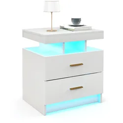 COSTWAY Nachttisch mit LED-Beleuchtung & 2 Schubladen, einstellbaren Farben, 50x40x58 cm, Weiß