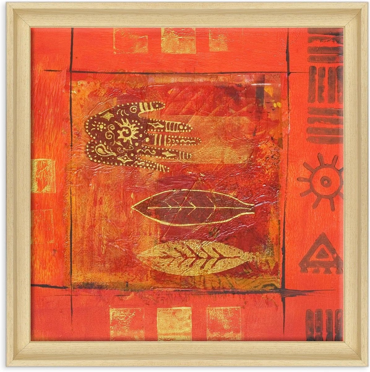 Canvas Afbeelding met Grafische Print en Massief Houten Frame in Natuurlijk Hout, 70 x 70 cm