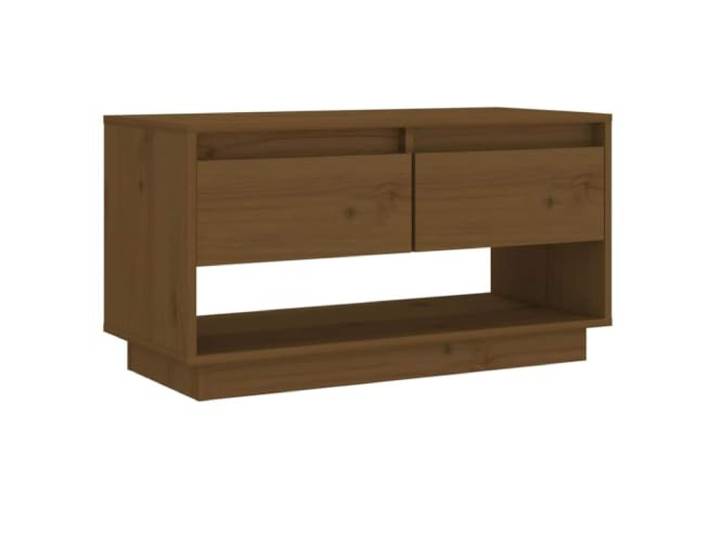 KUPTYERFG TV-Schrank Honigbraun 74x34x40 cm Lowboard Massivholz Kiefer Kompakte TV-Bank aus massivem Kiefernholz in Honigbraun mit 2 Schubladen und Fach, ideal fürs Wohnzimmer und Schlafzimmer.