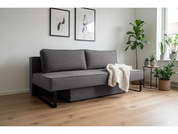 Kaiser Möbel Schlafsofa NOMI mit Bettkasten und Schlaffunktion,Strukturstoff Faro, Hochwertige Metallfüße,Strapazierfähiger Strukturstoff Faro