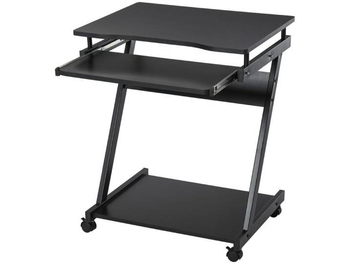 Bureau Informatique Roulant - Table d'Ordinateur Tablette Clavier et Étagère - 60 x 48 x 73 cm - Noir