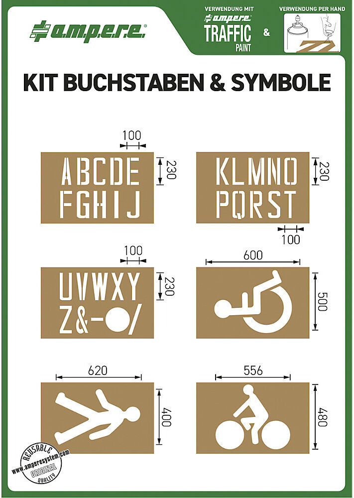 Schablonenset, Buchstaben und Symbole, 6 diverse Schablonen, Karton Ampere