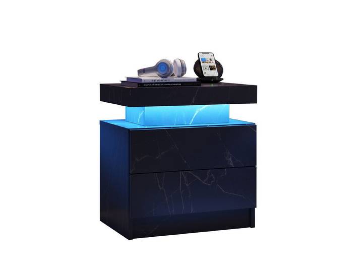 Rutaqian Nachttisch LED Nachttisch Schrank Lichter mit 2 Schubladen für Schlafzimmer, Nachttisch Moderne Ende Seite, 50x53x36cm