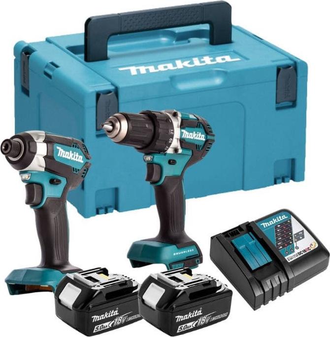 Makita DLX 2180 TJ Akku Combo Kit DHP 484 Akku Schlagbohrschrauber + DTD 153 Akku Schlagschrauber + 2x Akku 5,0 Ah + Ladegerät + Makpac