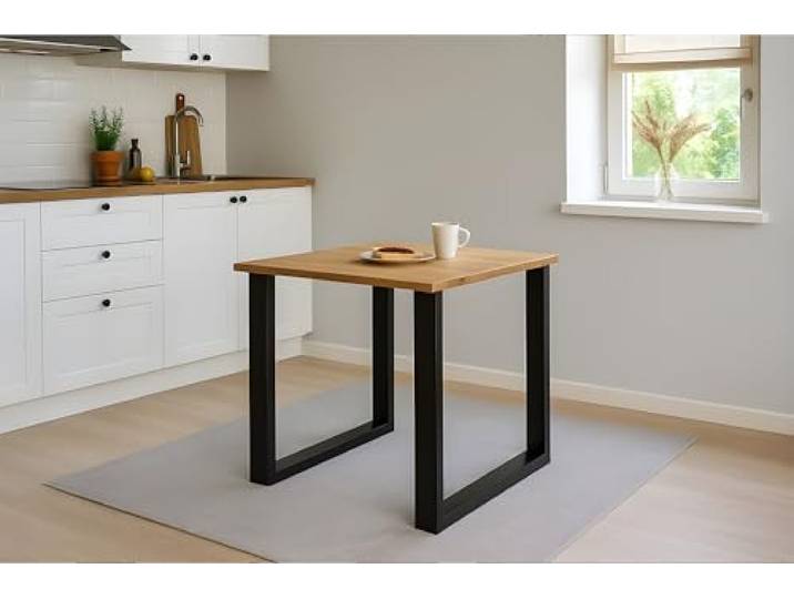 SAM Esstisch Salvador 90x90 cm Eiche Baumkante U-Gestell schwarz Baumkantentisch massiv, geölt, Metallgestell, pflegeleichter Esszimmertisch/Küchentisch/Eichenholz-Tisch/Holztisch